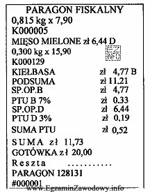 Ustal należną resztę na podstawie zamieszczonego paragonu fiskalnego.