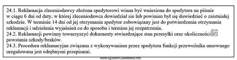 Fragment Ogólnych Polskich Warunków Spedycyjnych W jakim terminie, 