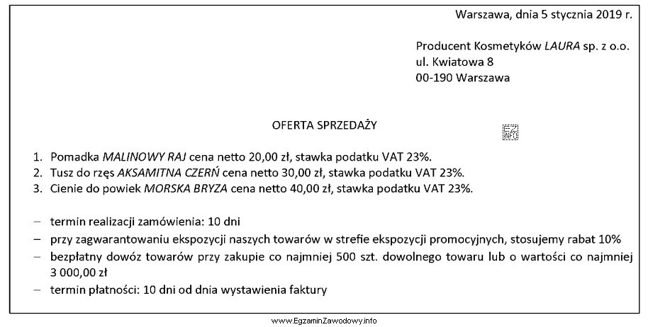 Który rodzaj rabatu zastosował sprzedawca w przedstawionej ofercie sprzedaż