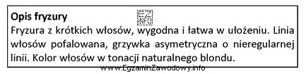 Opis fryzury dotyczy klientki, która jest reprezentantką stylu