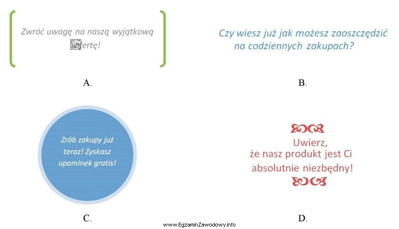 Który z podanych fragmentów ofert handlowych wywoła 