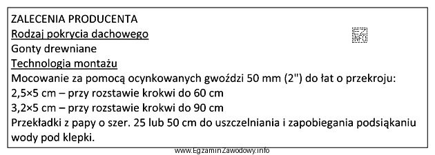 Do mocowania gontów remontowanego dachu, przy rozstawie krokwi do 60 