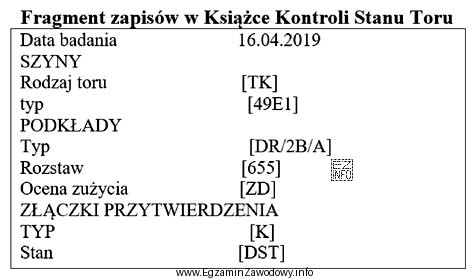 Na podstawie zapisu w Książce Kontroli Stanu Toru wskaż, 