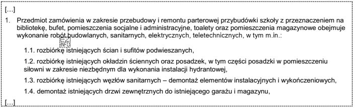 Przedstawiony fragment specyfikacji istotnych warunków zamówienia, to opis