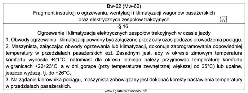 Na podstawie fragmentu instrukcji określ wymaganą wartość temperatury w 