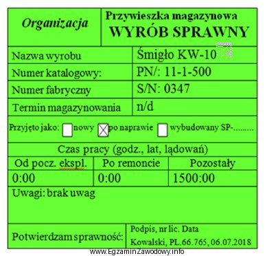 Przedstawiona na ilustracji przywieszka podpięta do śmigła oznacza, ż
