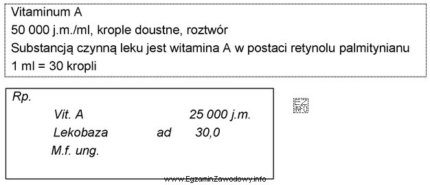Oblicz, korzystając z informacji o preparacie Vitaminum A, liczbę 