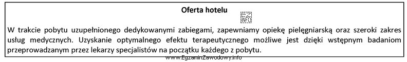 Na podstawie analizy oferty hotelu wskaż grupę usług świadczonych 