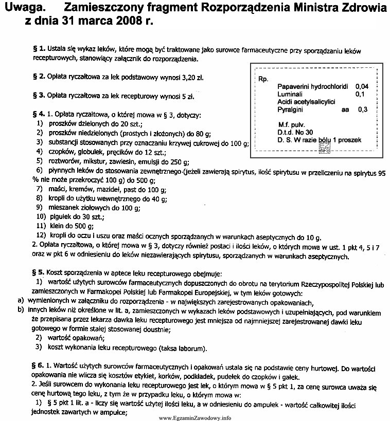 Oblicz całkowity koszt leku recepturowego zawierającego Pyralginę i 