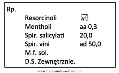 Spirytus salicylowy jest 2% etanolowo-wodnym roztworem kwasu salicylowego. Oblicz stężenie 
