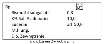 Oblicz stężenie bizmutu galusanu zasadowego w leku sporządzonym 